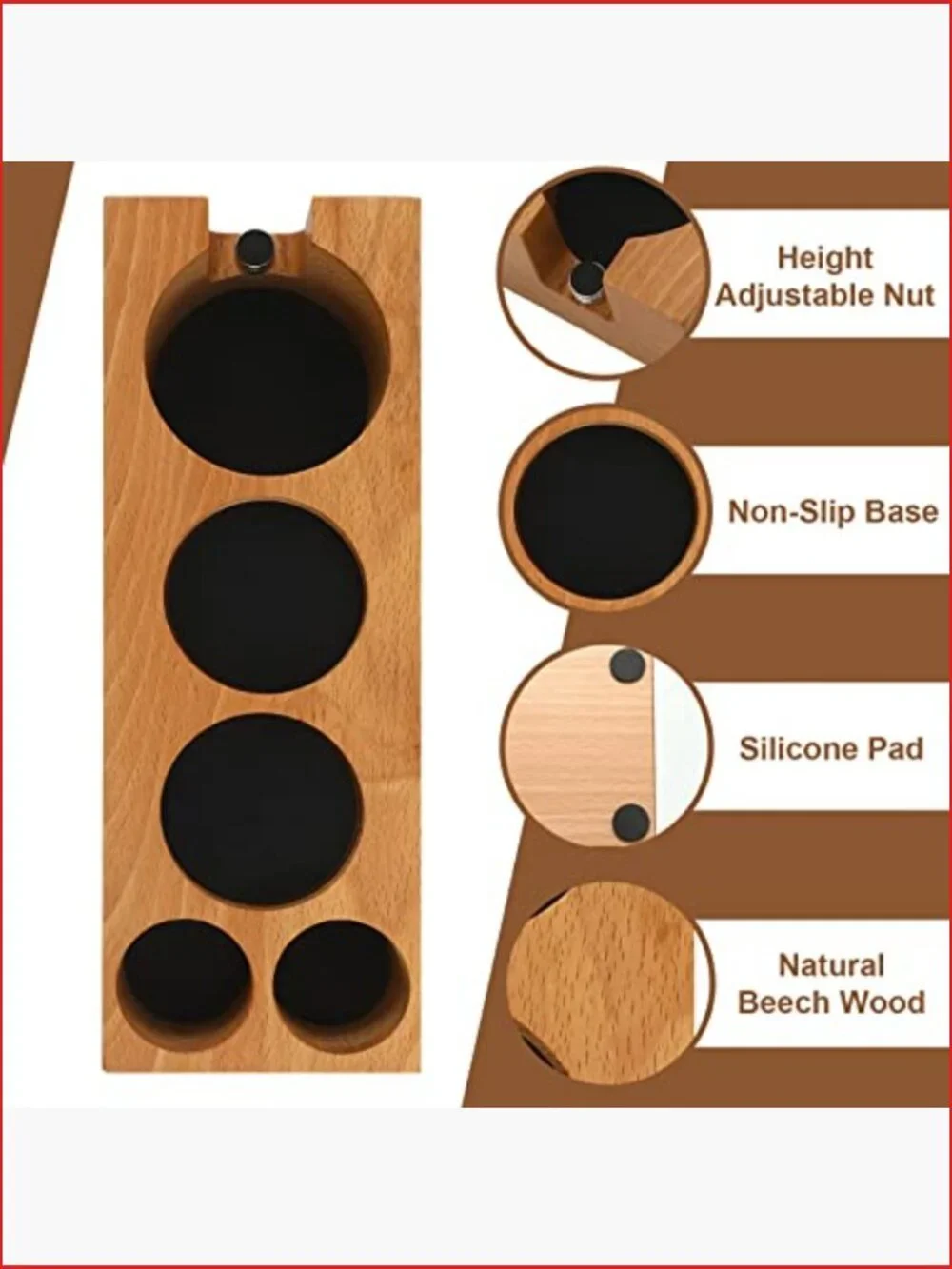 54mm Wooden Tamper Station Espresso Accessories Kit 5pc